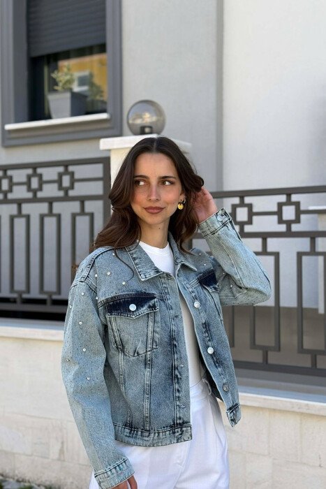 STONES DETAILS DENIM WOMAN JACKET LIGHTBLUE/BZ - 1