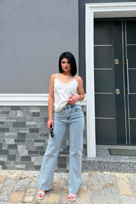 STONES DETAILS ELASTIC WOMAN JEANS LIGHTBLUE/BZ - KLAUDIO FASHION