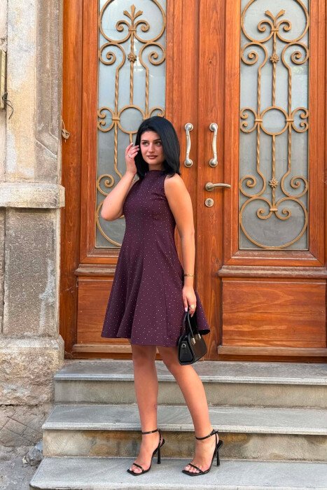 STONES DETAILS ONE COLOR WOMAN DRESS PURPLE/LEJLA - 3