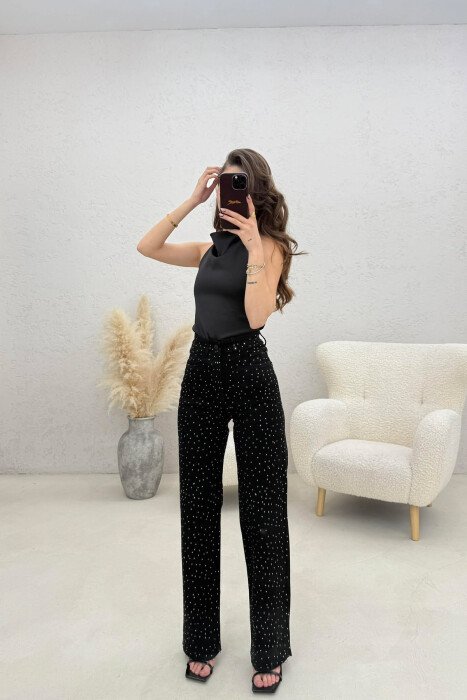 STONES DETAILS WOMAN JEANS BLACK/ E ZEZE - KLAUDIO FASHION
