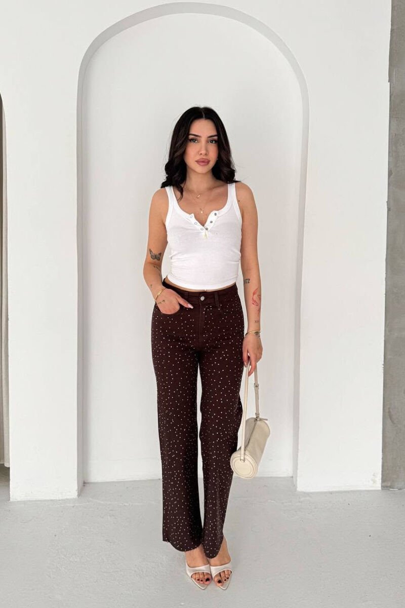 STONES DETAILS WOMAN JEANS BROWN/KAFE - 1