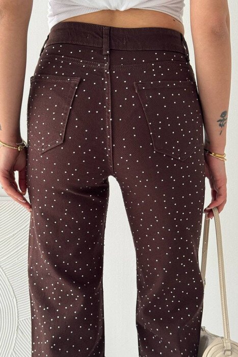 STONES DETAILS WOMAN JEANS BROWN/KAFE - 4