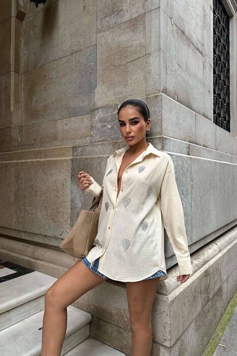 STONES LINEN WOMAN SHIRT BEIGE/BEZHE - KLAUDIO FASHION