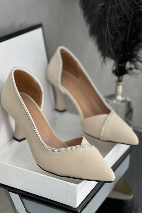STONES ONE COLOR WOMAN HEELS CREAM/KREM - KLAUDIO FASHION