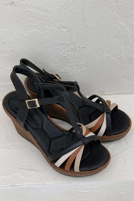 STRAPED WEDGE WOMEN SANDALS BLACK/ E ZEZE - 3