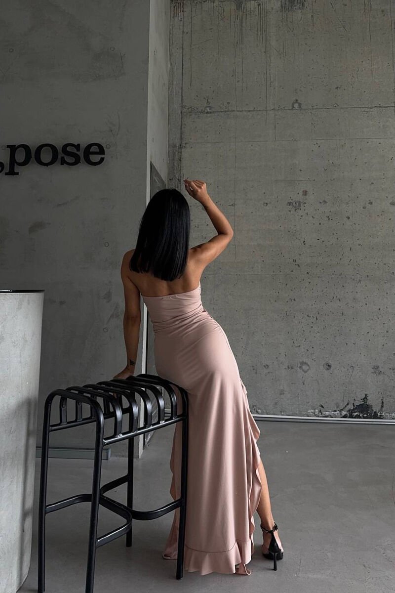 STRAPLESS ONE COLOR LONG WOMEN DRESS BEIGE/BEZHE - 6