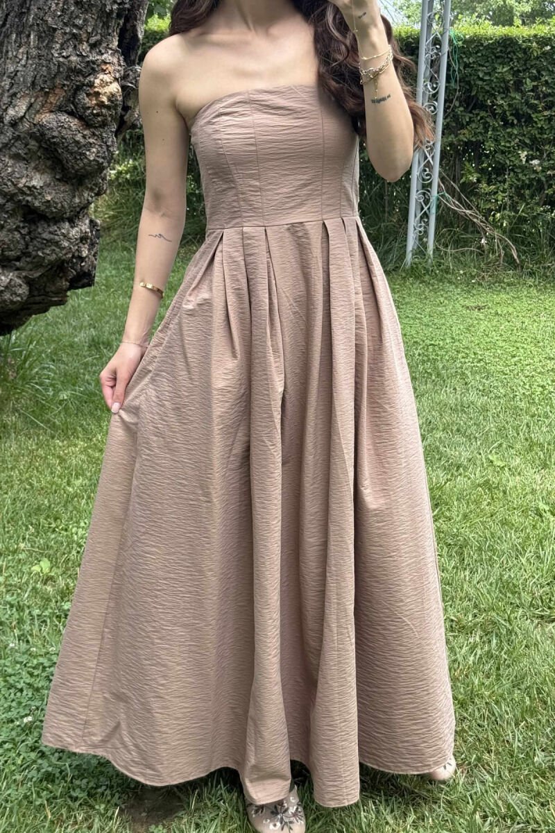 STRAPLESS ONE COLOR LONG WOMEN DRESS BEIGE/BEZHE - 4