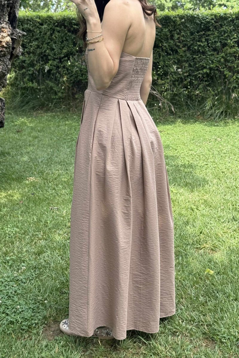 STRAPLESS ONE COLOR LONG WOMEN DRESS BEIGE/BEZHE - 5