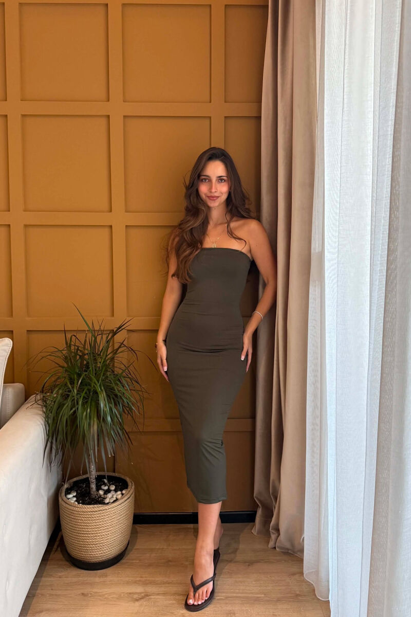 STRAPLESS ONE COLOR LONG WOMEN DRESS GREEN/JESHILE - 4