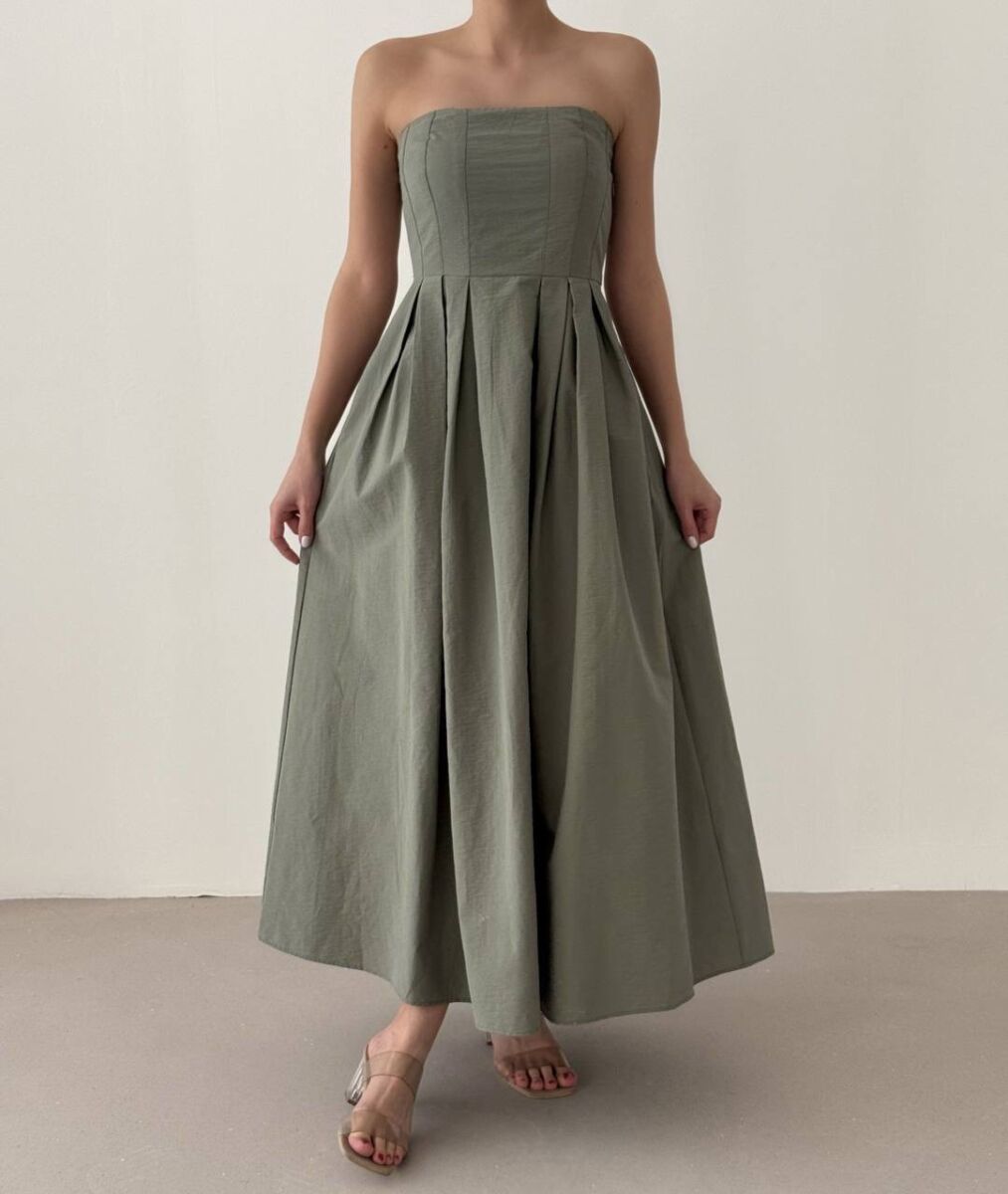 STRAPLESS ONE COLOR LONG WOMEN DRESS OLIVE/ULLI - 6