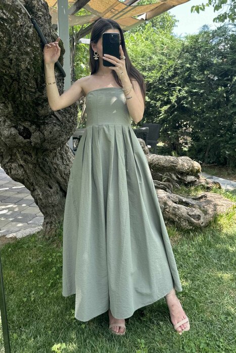 STRAPLESS ONE COLOR LONG WOMEN DRESS OLIVE/ULLI - 3