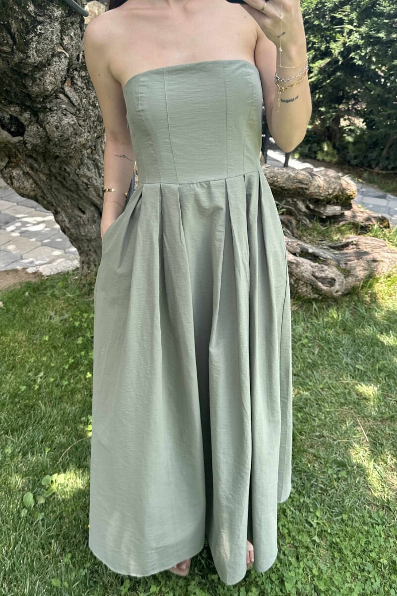 STRAPLESS ONE COLOR LONG WOMEN DRESS OLIVE/ULLI - 4