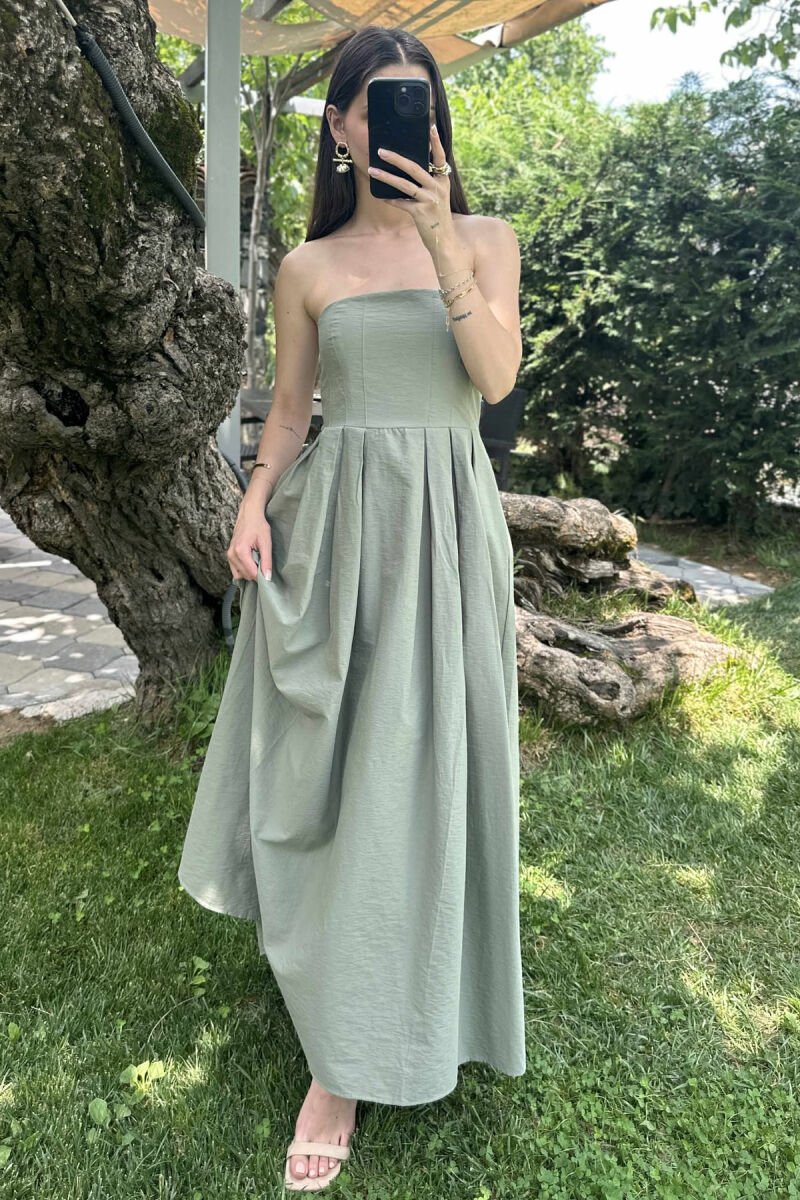 STRAPLESS ONE COLOR LONG WOMEN DRESS OLIVE/ULLI - 1