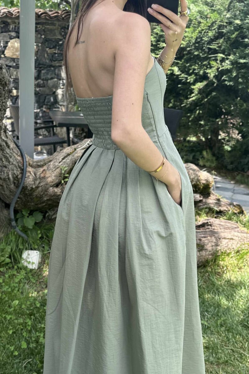 STRAPLESS ONE COLOR LONG WOMEN DRESS OLIVE/ULLI - 5