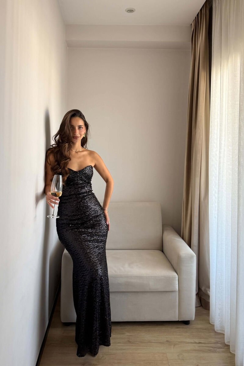 STRAPLESS SHINY SEQUIN LONG WOMAN DRESS BLACK/ E ZEZE - 6