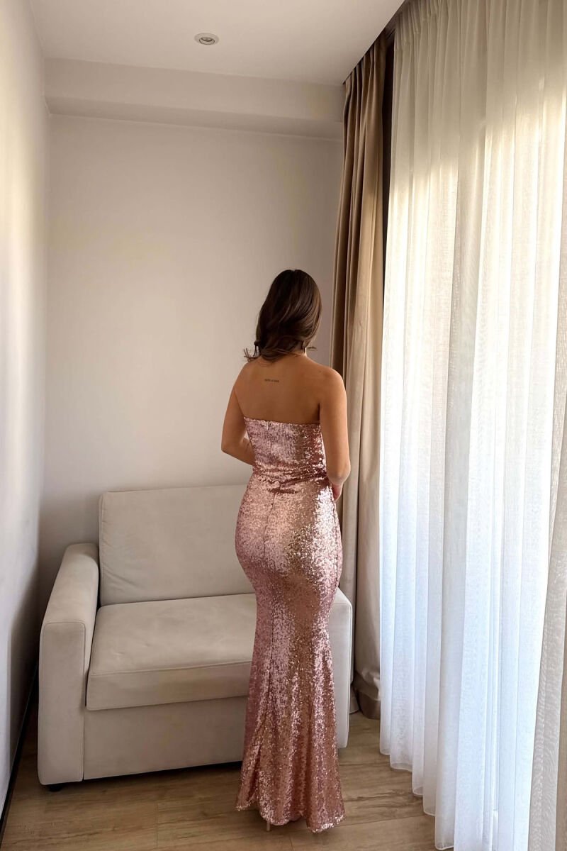 STRAPLESS SHINY SEQUIN LONG WOMAN DRESS BRONX/BRONX - 3