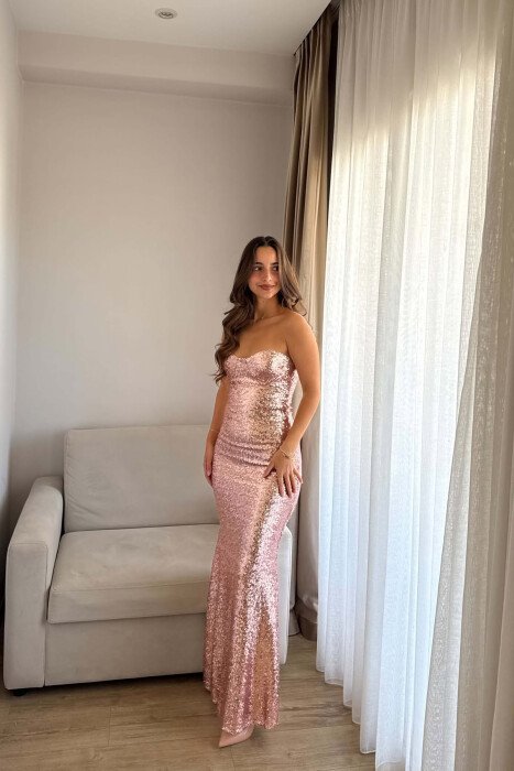 STRAPLESS SHINY SEQUIN LONG WOMAN DRESS BRONX/BRONX - 4