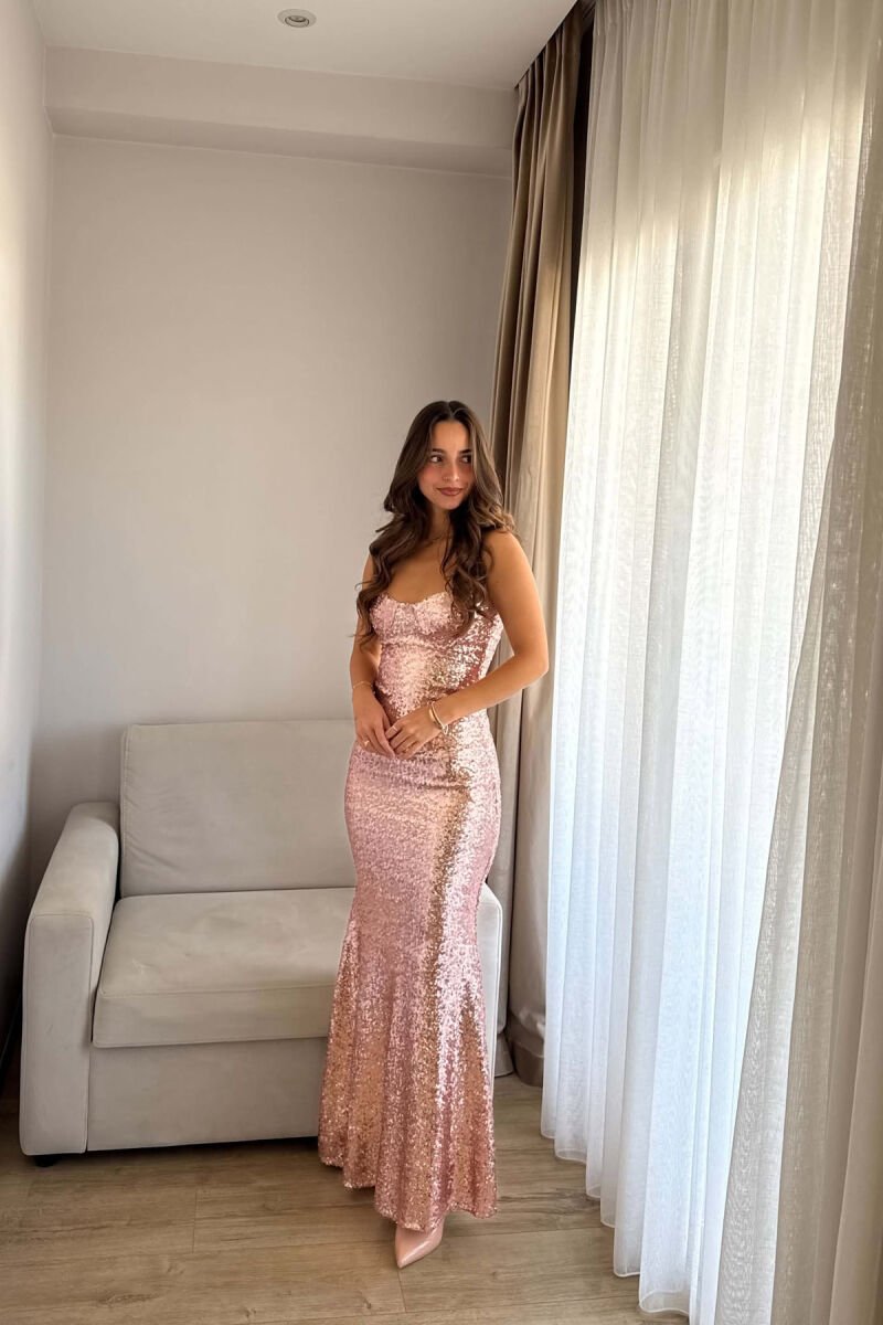 STRAPLESS SHINY SEQUIN LONG WOMAN DRESS BRONX/BRONX - 5