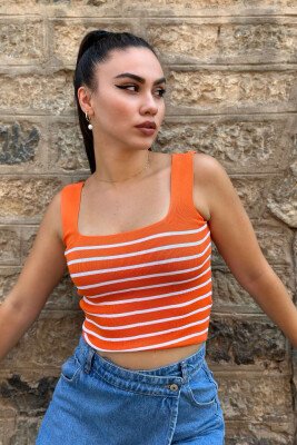 STRAPSAND LINES WOMAN TOP ORANGE/PORTOKALLI - KLAUDIO FASHION