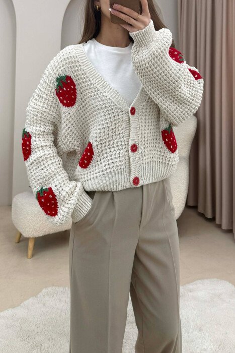 STRAWBERRY BUTTONS WOMAN CARDIGAN BEIGE/BEZHE - KLAUDIO FASHION