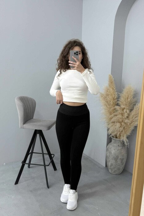 STREÇE NJË NGJYRËSHE ME BEL ELASTIK PËR FEMRA NË NGJYRË TË ZEZË - 3