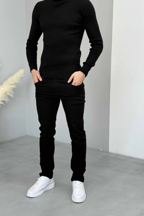 STRETCHY HIDDEN BUTTON FLY MEN JEANS BLACK/ E ZEZE - KLAUDIO FASHION