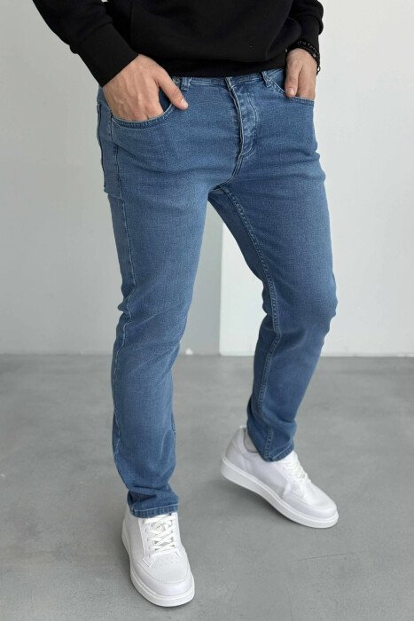 STRETCHY HIDDEN BUTTON FLY MEN JEANS BLUE/BLU - KLAUDIO FASHION