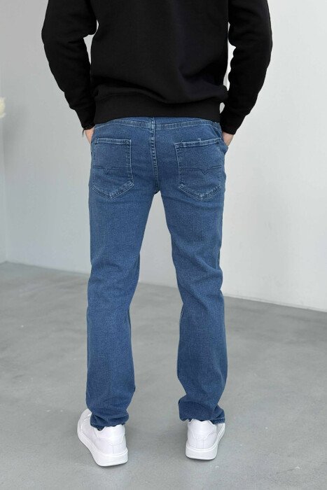 STRETCHY ONE COLOR HIDDEN BUTTON FLY MEN JEANS BLUE/BLU - 3