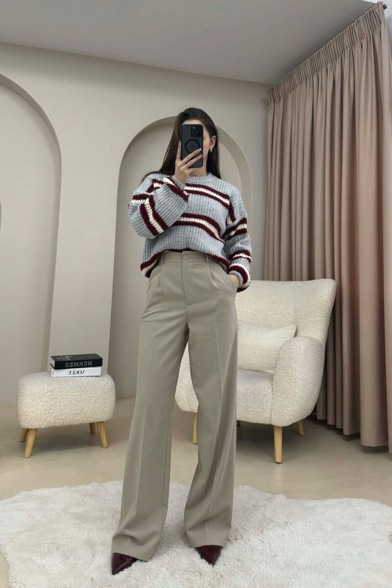 STRIPE CROPPED ROUND NECK WOMAN SWEATER LIGHT GREY/GZ - 3