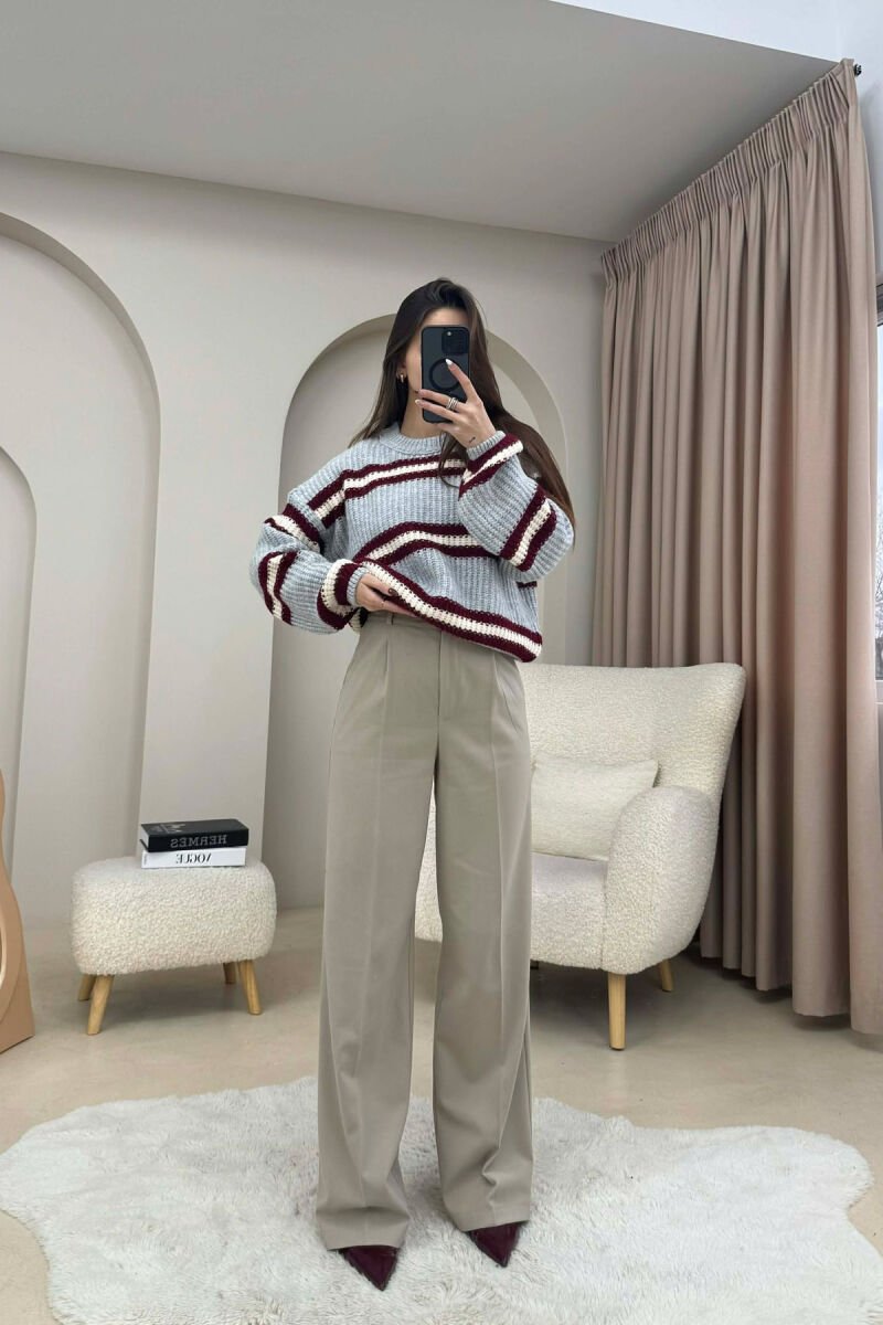 STRIPE CROPPED ROUND NECK WOMAN SWEATER LIGHT GREY/GZ - 4