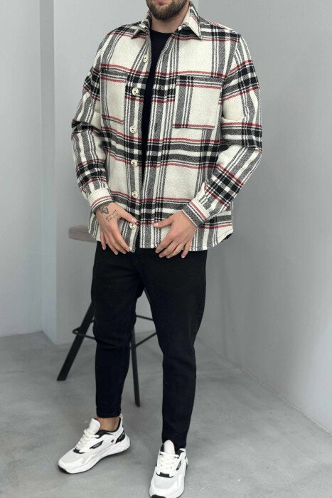 STRIPE DESIGN BUTTONED MEN JACKET CREAM/KREM - KLAUDIO FASHION