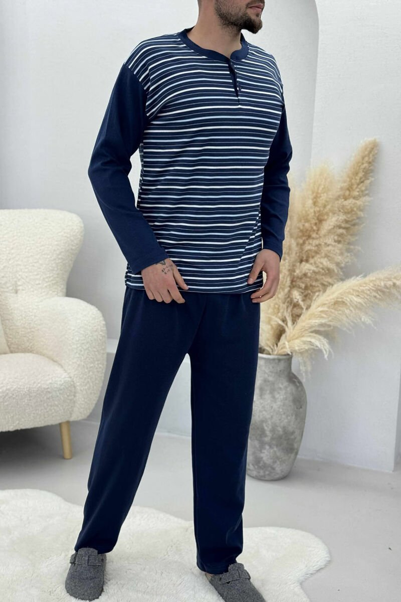 STRIPE DESIGN BUTTONED SWEATSHIRT+ SWEATPANTS MEN PYJAMAS BLUE/BLU - 3