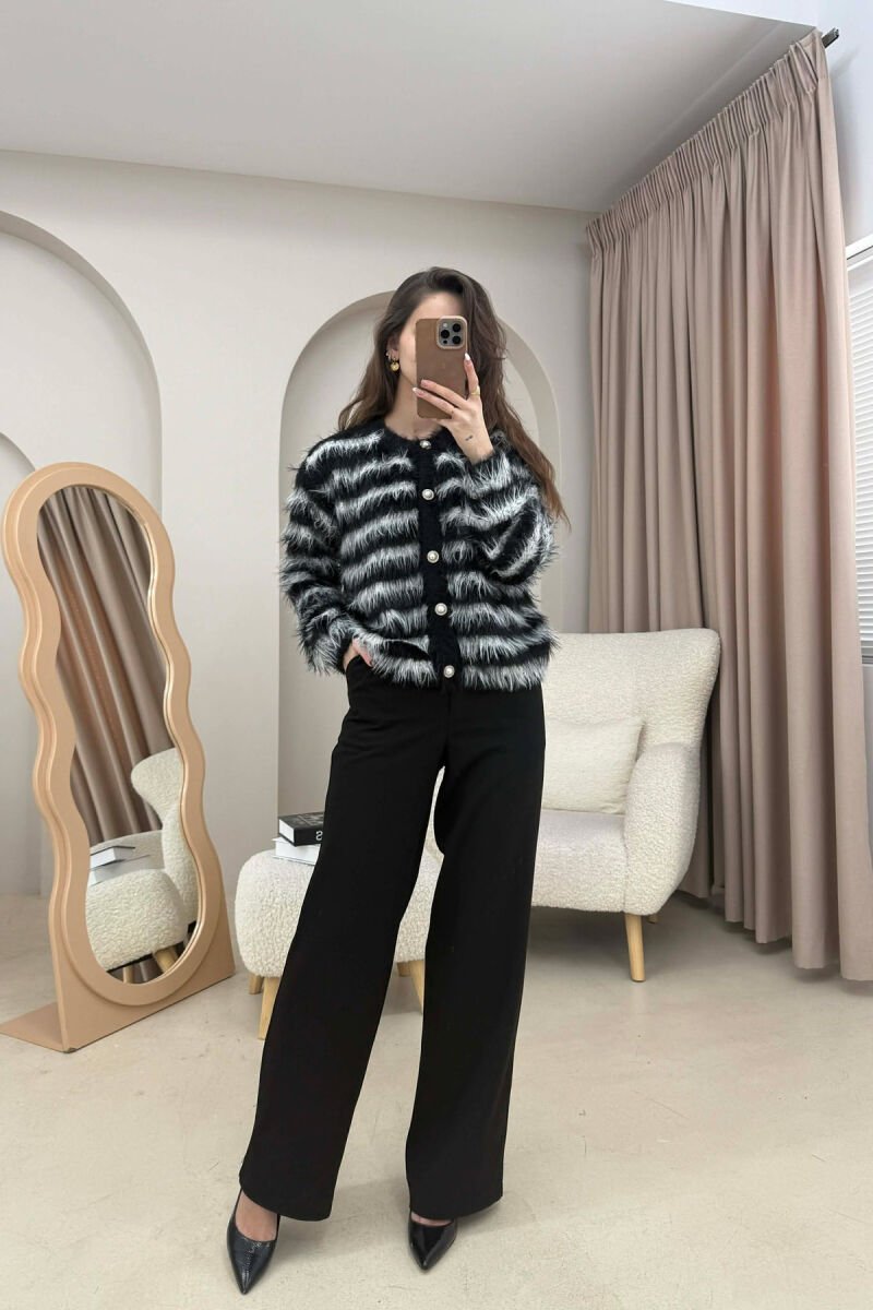 STRIPE DESIGN BUTTONED WOMEN CARDIGAN BLACK/ E ZEZE - 3
