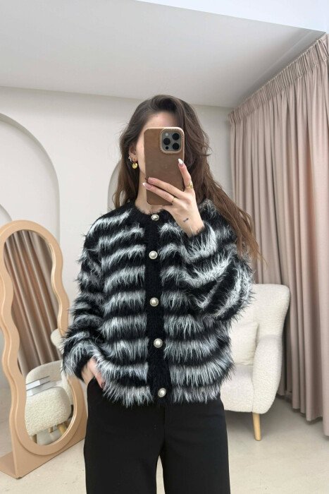 STRIPE DESIGN BUTTONED WOMEN CARDIGAN BLACK/ E ZEZE 