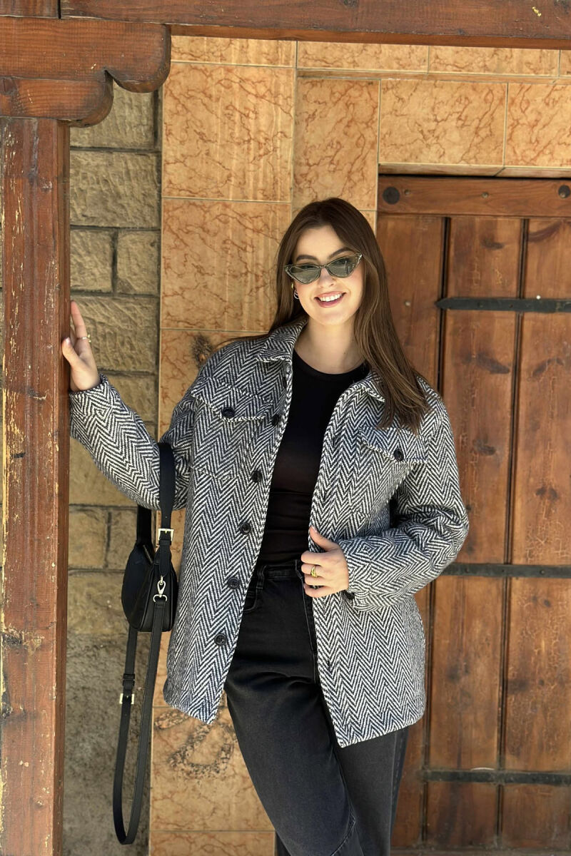 STRIPE DESIGN BUTTONED WOMEN JACKET GREY/GRI - 1