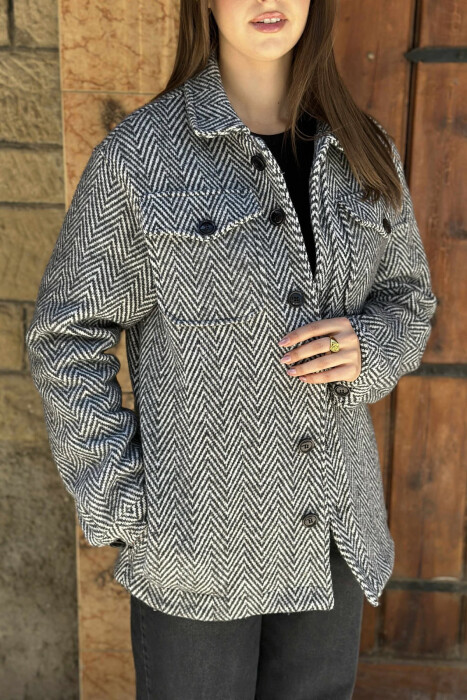STRIPE DESIGN BUTTONED WOMEN JACKET GREY/GRI - 2