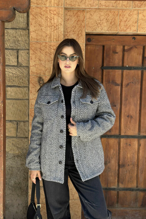 STRIPE DESIGN BUTTONED WOMEN JACKET GREY/GRI - 3