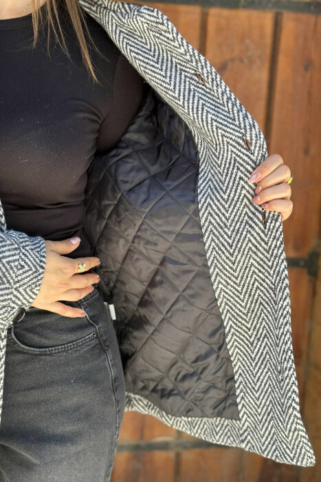 STRIPE DESIGN BUTTONED WOMEN JACKET GREY/GRI - 4