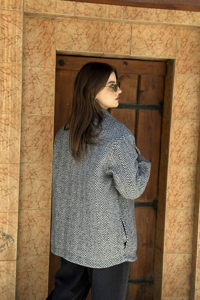 STRIPE DESIGN BUTTONED WOMEN JACKET GREY/GRI - 5