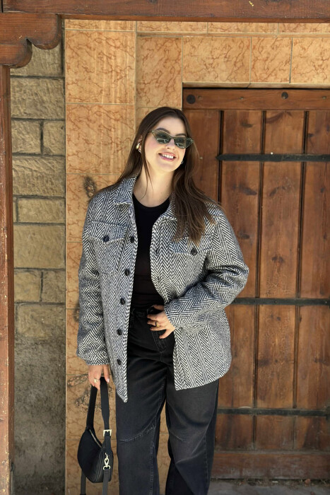 STRIPE DESIGN BUTTONED WOMEN JACKET GREY/GRI - 6