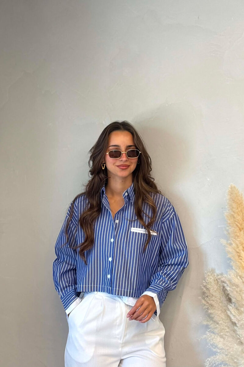 STRIPE DESIGN CROPPED WOMEN SHIRT BLUE/BLU - 1