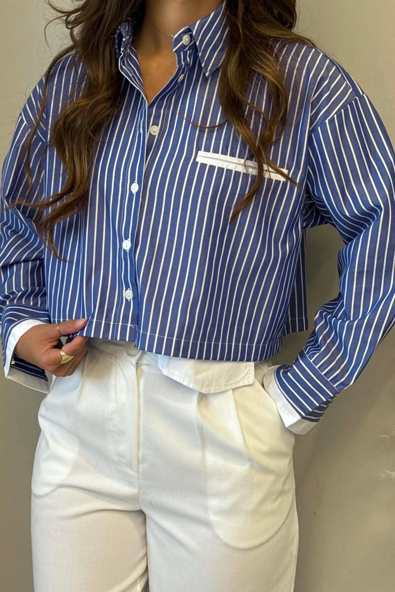 STRIPE DESIGN CROPPED WOMEN SHIRT BLUE/BLU - 2