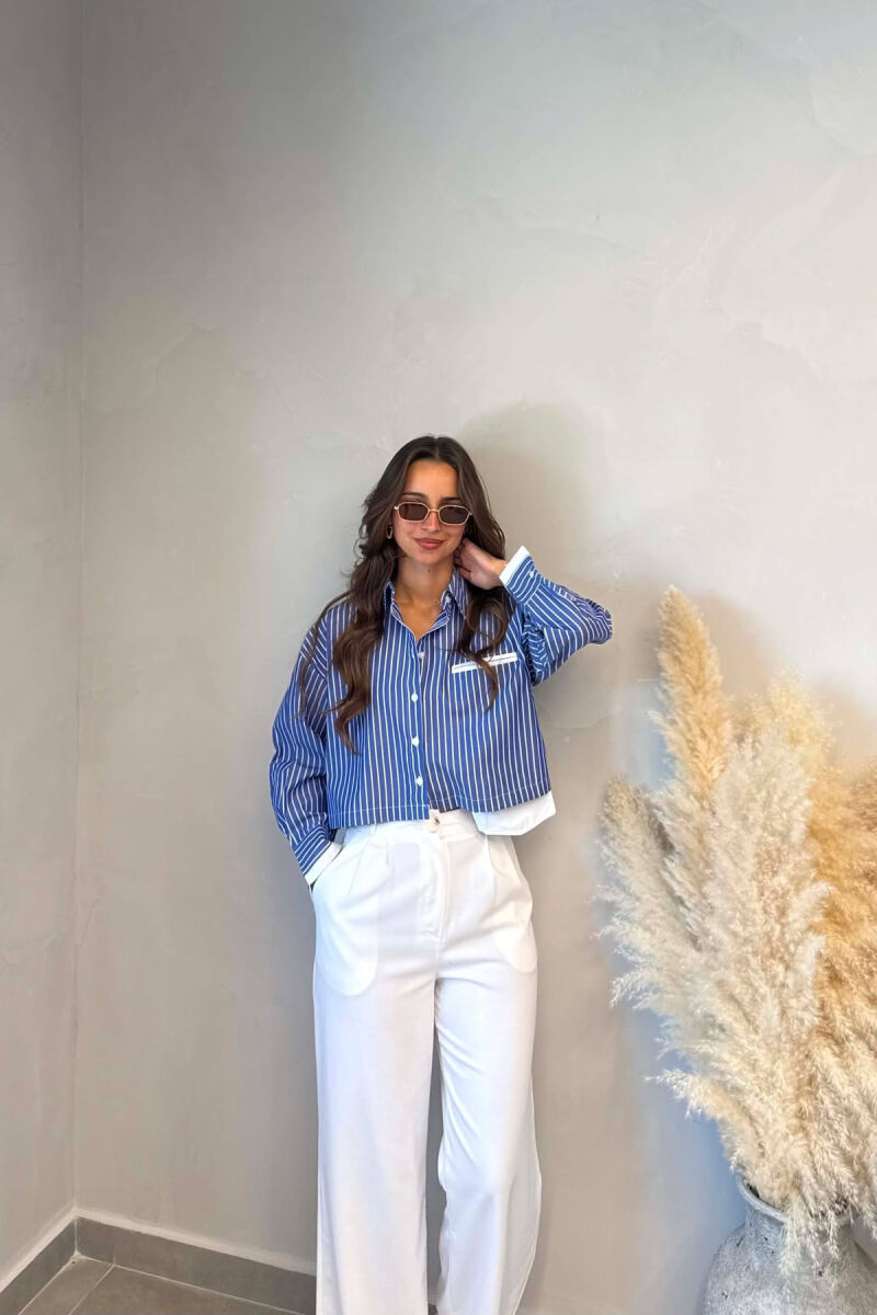 STRIPE DESIGN CROPPED WOMEN SHIRT BLUE/BLU - 3