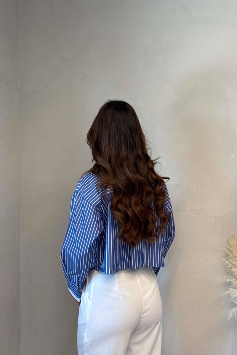STRIPE DESIGN CROPPED WOMEN SHIRT BLUE/BLU - 4
