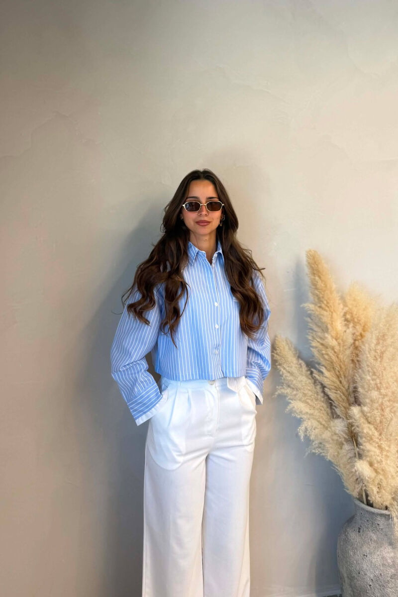 STRIPE DESIGN CROPPED WOMEN SHIRT LIGHTBLUE/BZ - 3