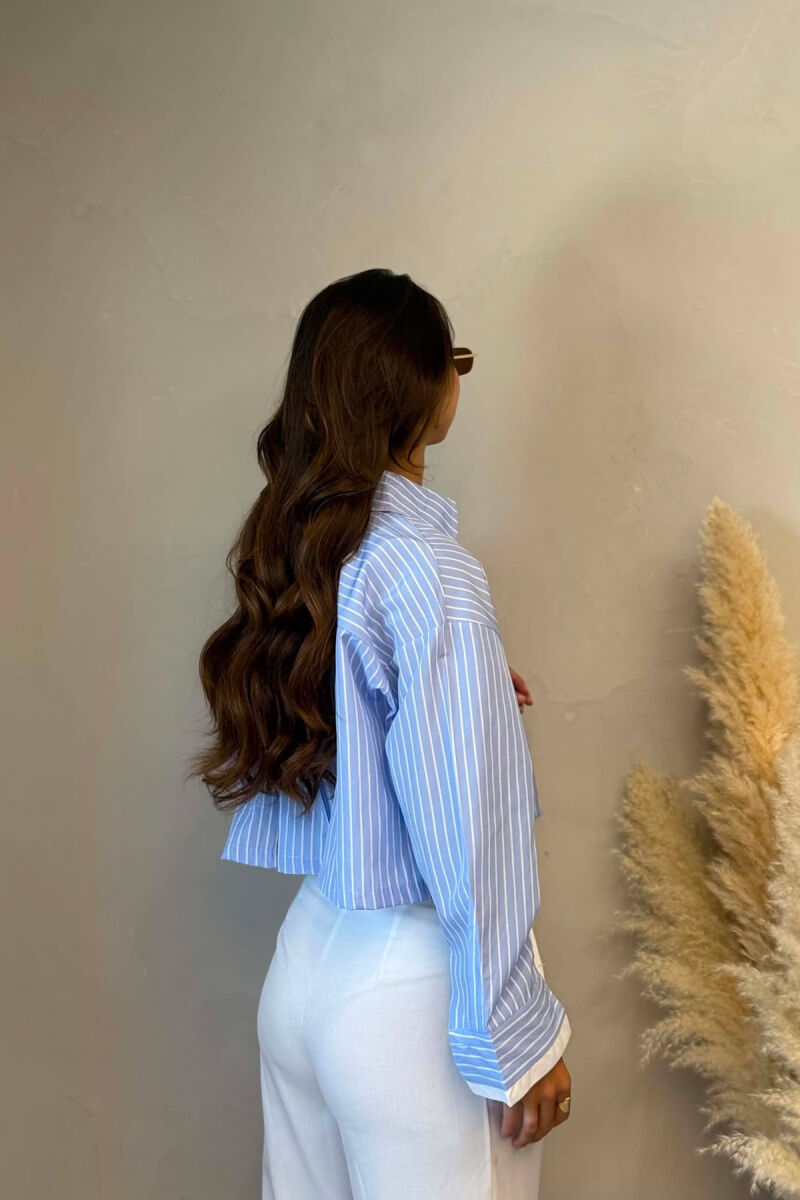 STRIPE DESIGN CROPPED WOMEN SHIRT LIGHTBLUE/BZ - 4