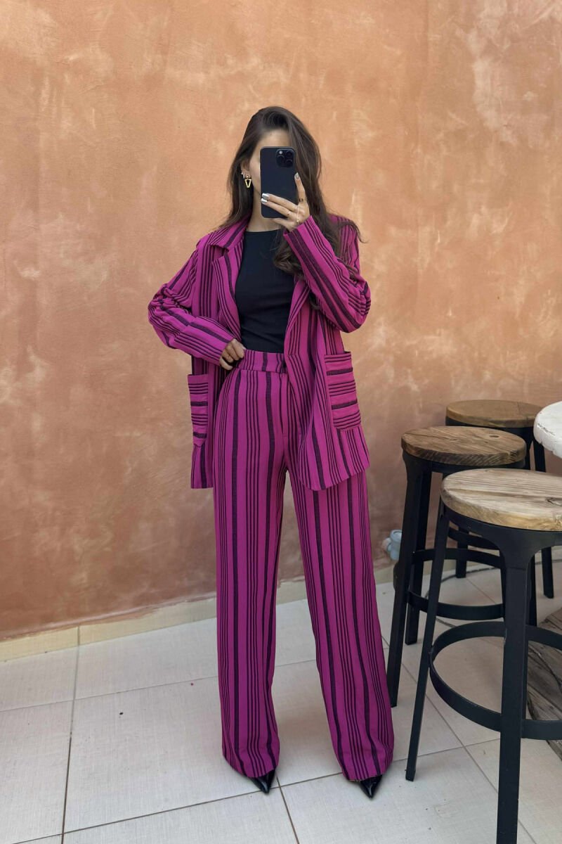 STRIPE DESIGN JACKET+TROUSERS WOMEN SET FUCHSIA/CIKLAMI - 2