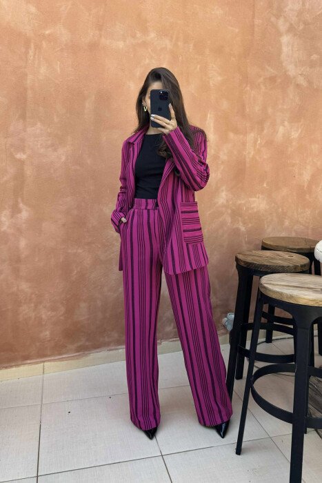 STRIPE DESIGN JACKET+TROUSERS WOMEN SET FUCHSIA/CIKLAMI - 3