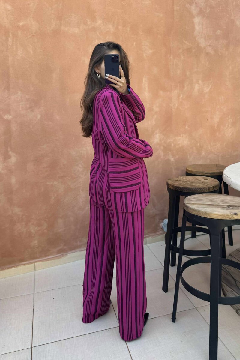STRIPE DESIGN JACKET+TROUSERS WOMEN SET FUCHSIA/CIKLAMI - 4
