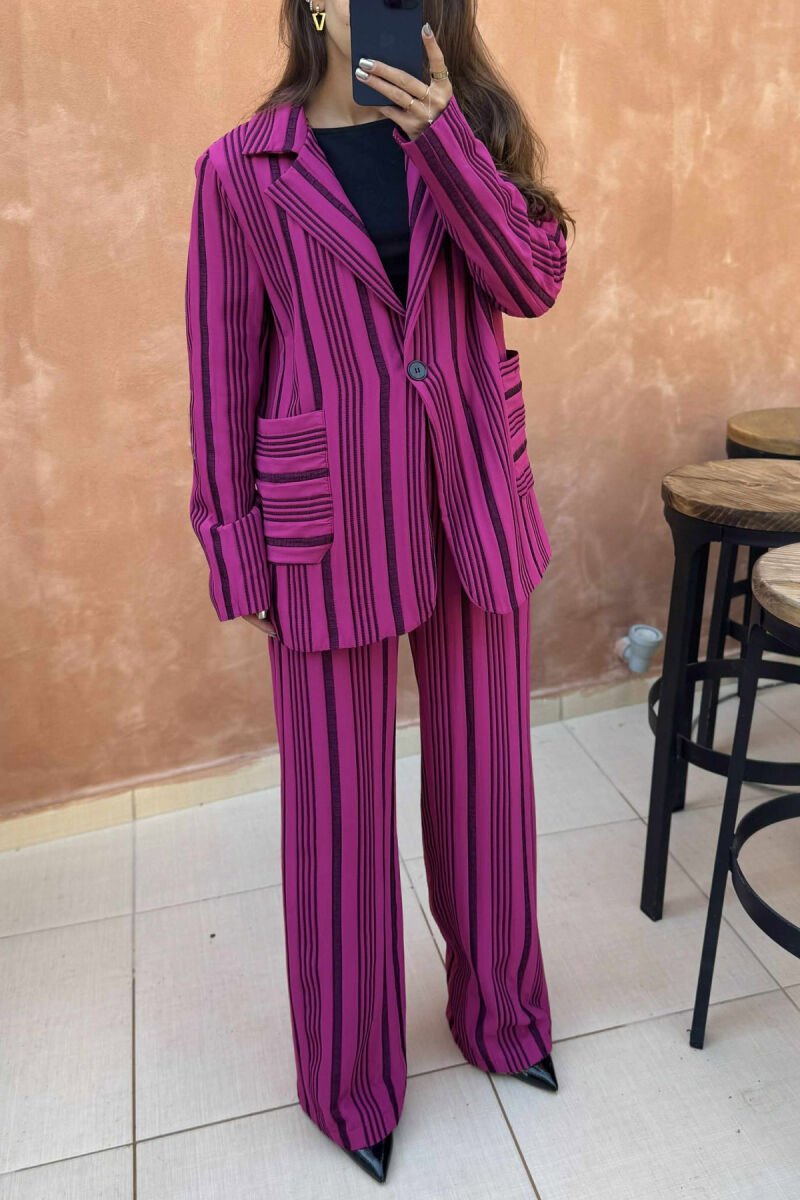 STRIPE DESIGN JACKET+TROUSERS WOMEN SET FUCHSIA/CIKLAMI - 5